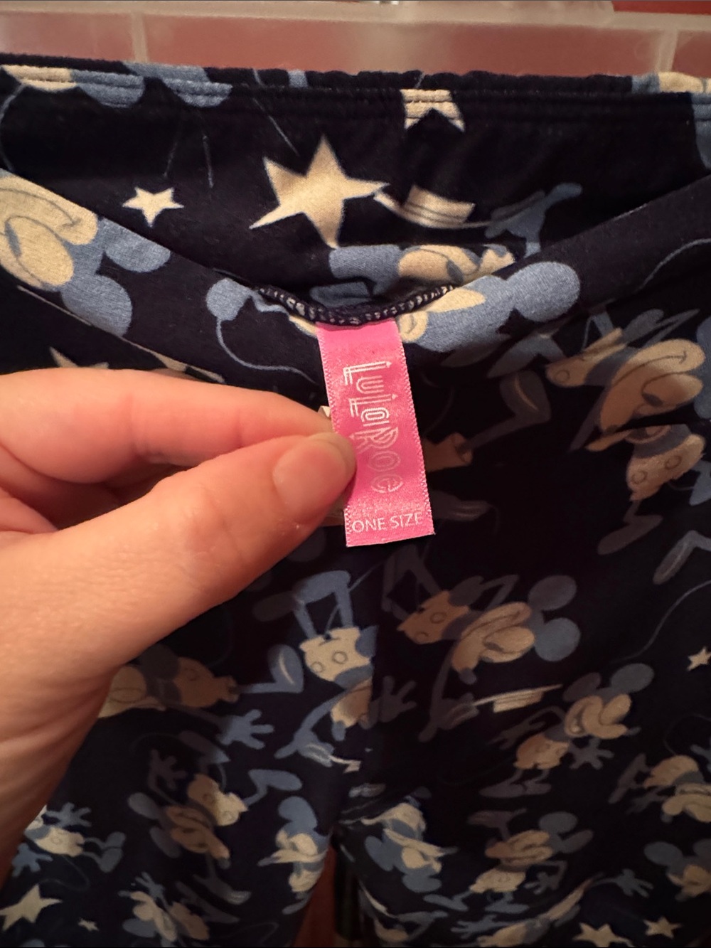 LuLaRoe Navy Leggings with Light Blue and Cream Cartoon Print - Picture 2 of 5